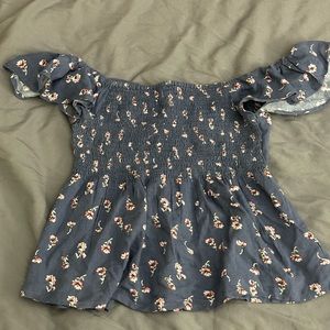 XXS women’s blue floral, off the shoulder shirt!